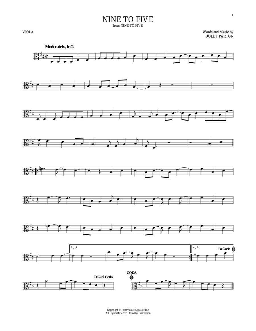 Nine To Five Viola Solo scores gallery preview page 1