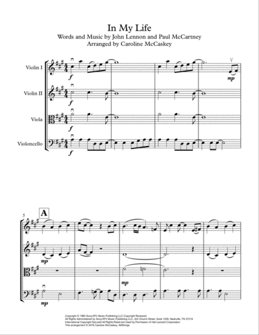 In My Life String Quartet scores gallery preview page 2