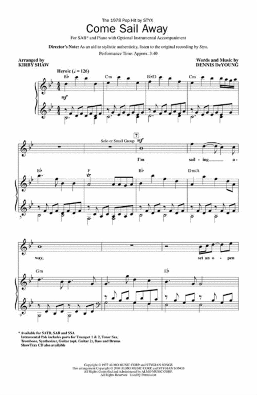 Come Sail Away Come Sail Away 3-Part scores gallery preview page 2