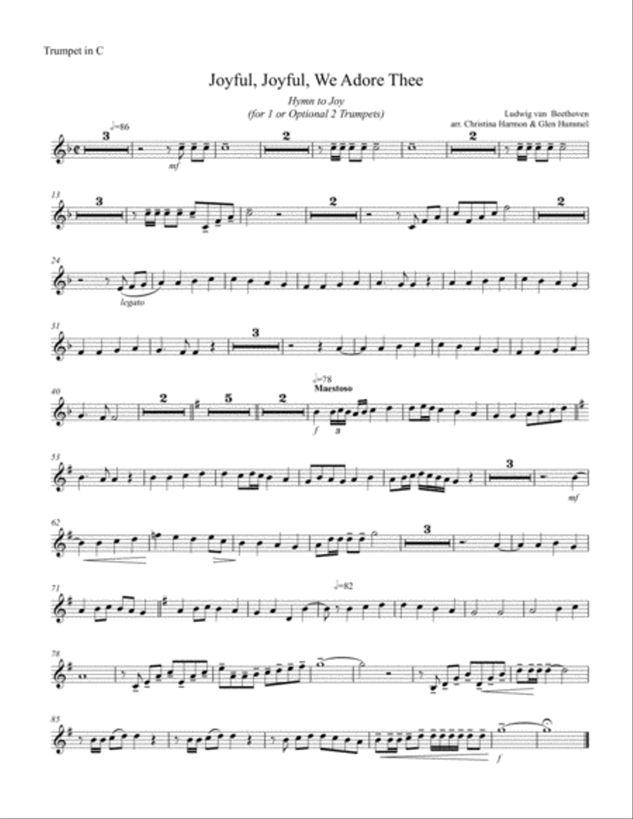 Joyful, Joyful, We Adore Thee (Hymn to Joy) – One or Two Trumpets and Keyboard. Trumpet Duet scores gallery preview page 6