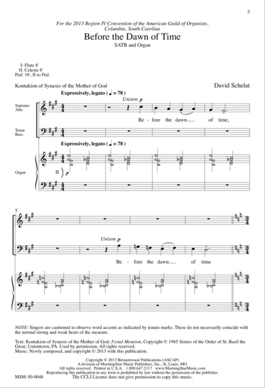 Before the Dawn of Time 4-Part scores gallery preview page 1