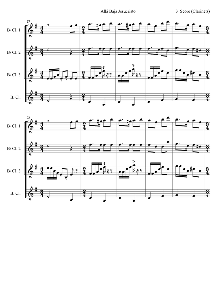 Christmas Carol from Peru for Clarinet Quartet Christmas Carol from Peru for Clarinet Quartet Clarinet Quartet scores gallery preview page 3