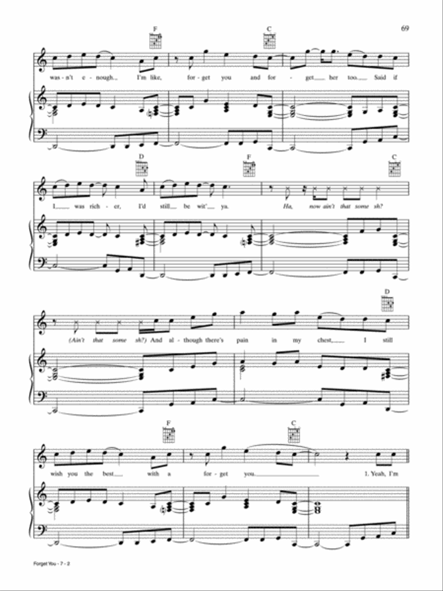 Forget You Piano, Vocal, Guitar scores gallery preview page 2