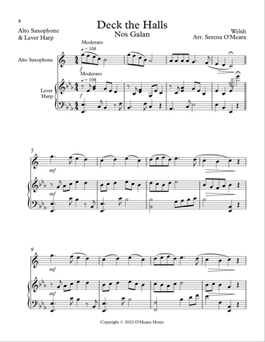 Deck The Halls, Duet for Eb Alto Saxophone and Lever Harp Alto Saxophone scores gallery preview page 2