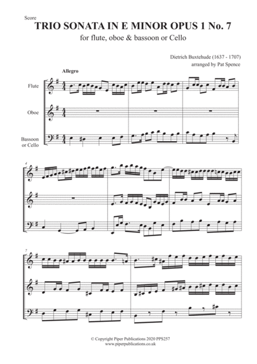 BUXTEHUDE TRIO SONATA IN E MINOR OPUS 1 No. 7 for flute, oboe & bassoon or cello
