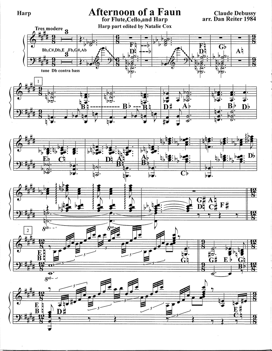 Prelude to the Afternoon of a Faun for flute harp and cello trio