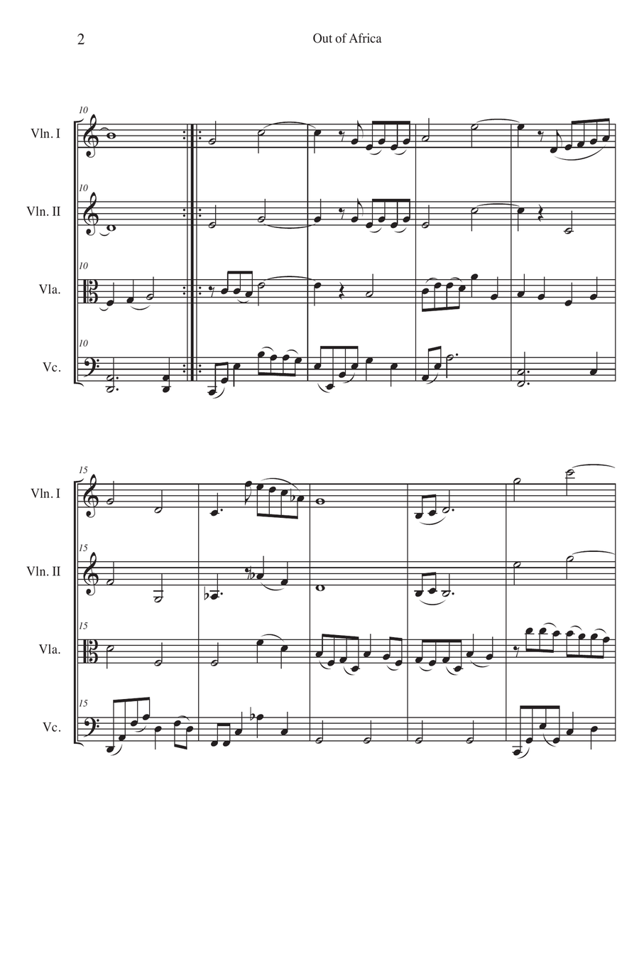 Main Title - Out Of Africa String Quartet scores gallery preview page 2