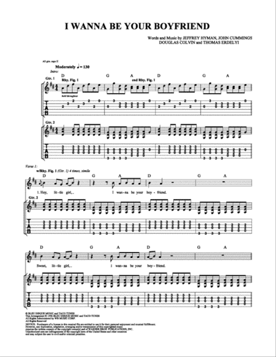I Wanna Be Your Boyfriend Electric Guitar scores gallery preview page 1