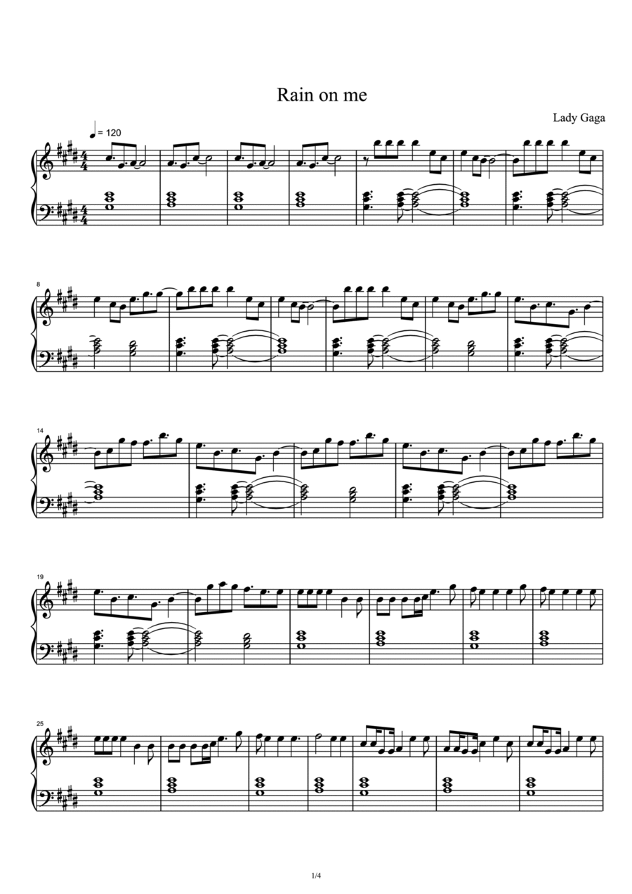 Rain On Me Piano Solo scores gallery preview page 1