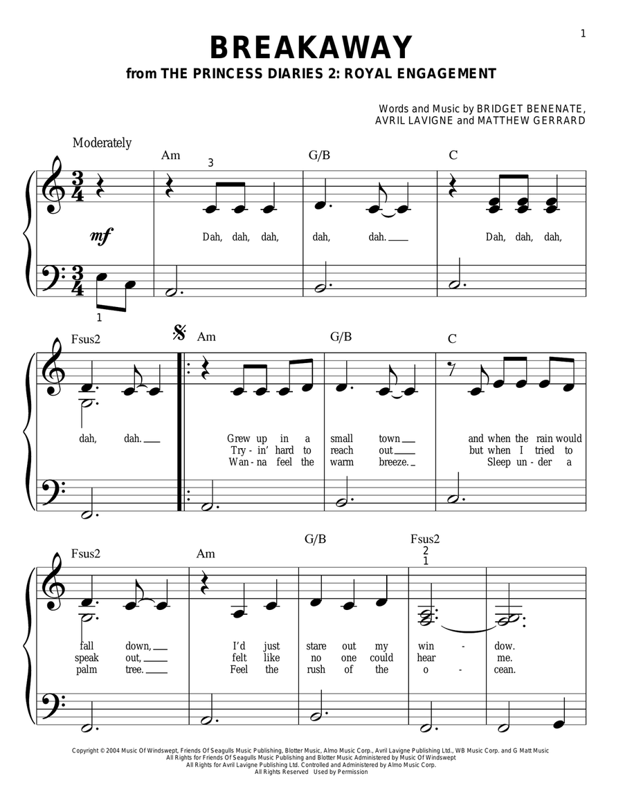 Breakaway Easy Piano scores gallery preview page 1