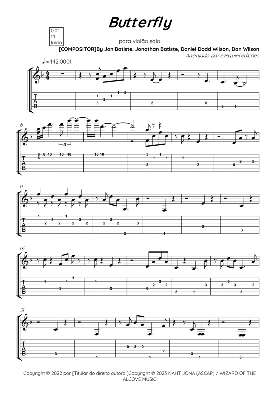 Butterfly Butterfly Guitar Tablature scores gallery preview page 1