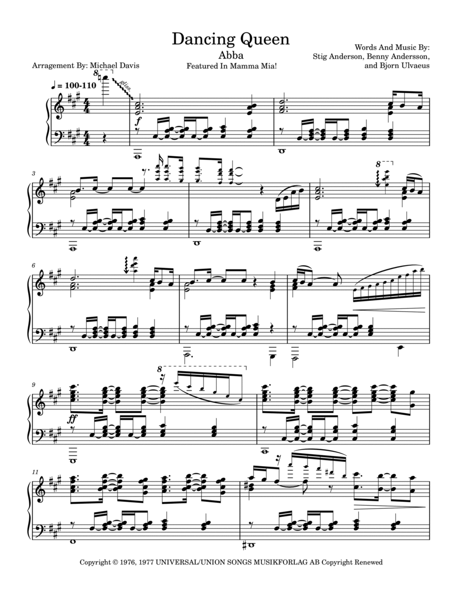 Dancing Queen Piano Solo scores gallery preview page 1
