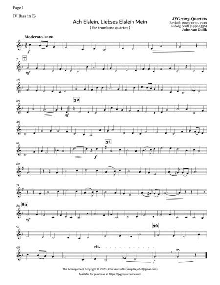 51 Trombone Quartets - Part 4 Eb Bass in Treble Clef