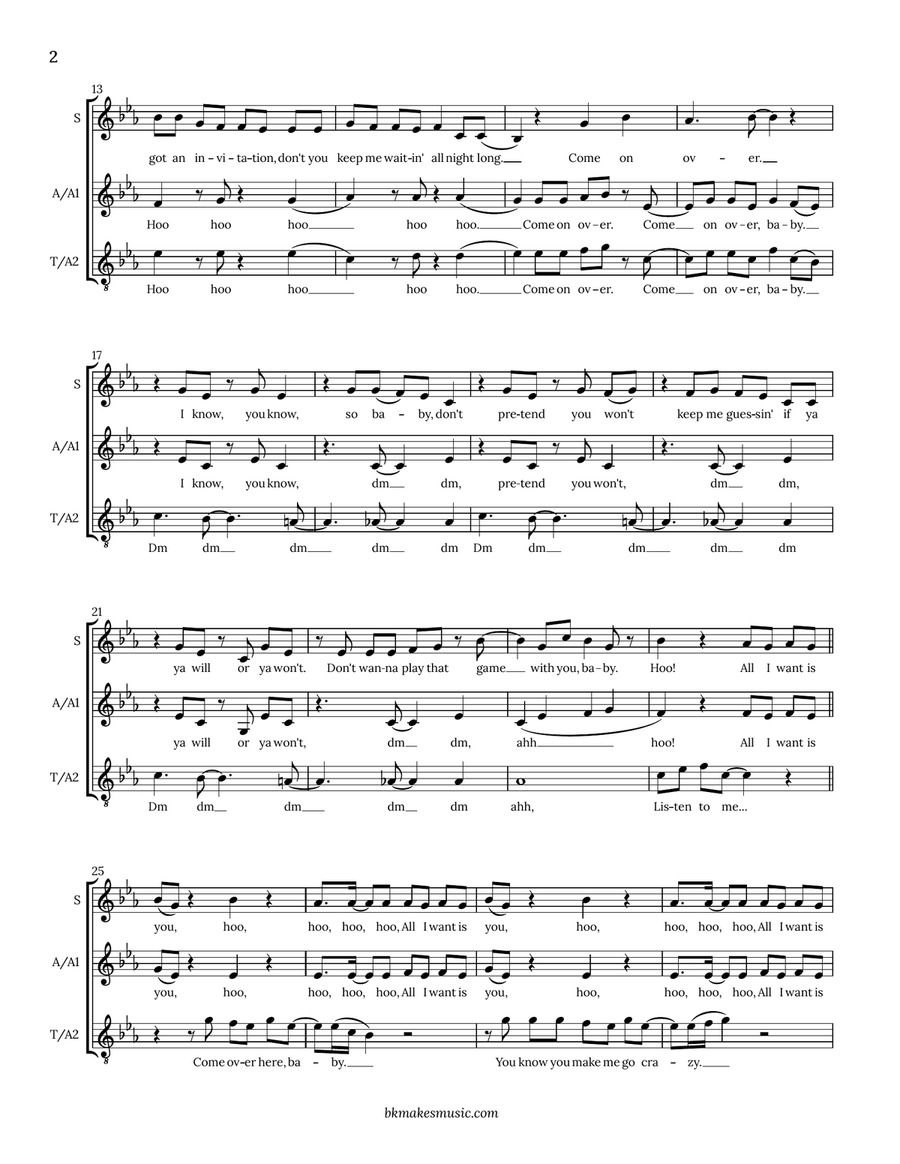 Medley: What A Girl Wants with Come On Over Baby (All I Want Is You) SSA scores gallery preview page 2
