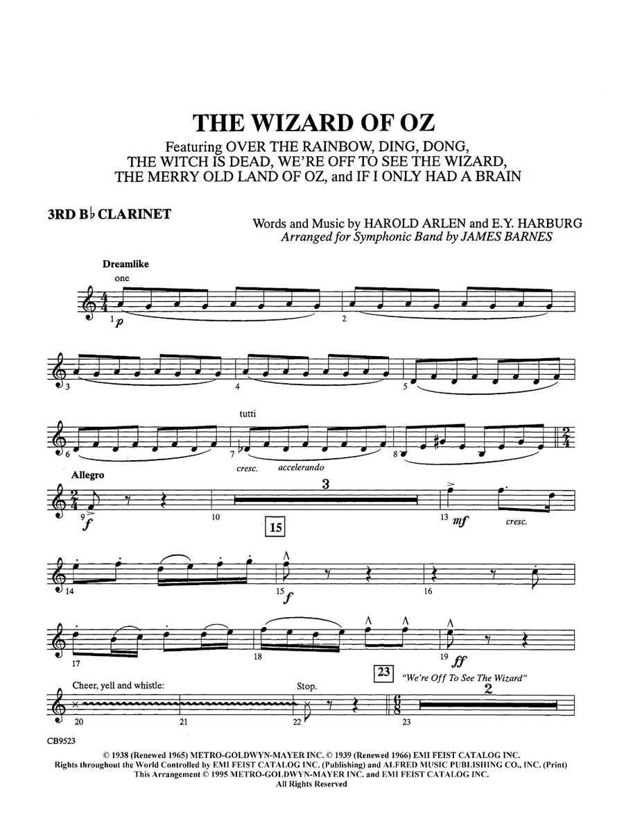 The Wizard of Oz (Medley): 3rd B-flat Clarinet
