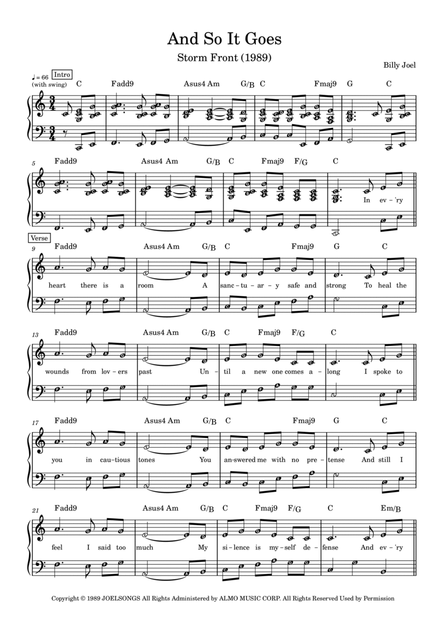 And So It Goes Easy Piano scores gallery preview page 1