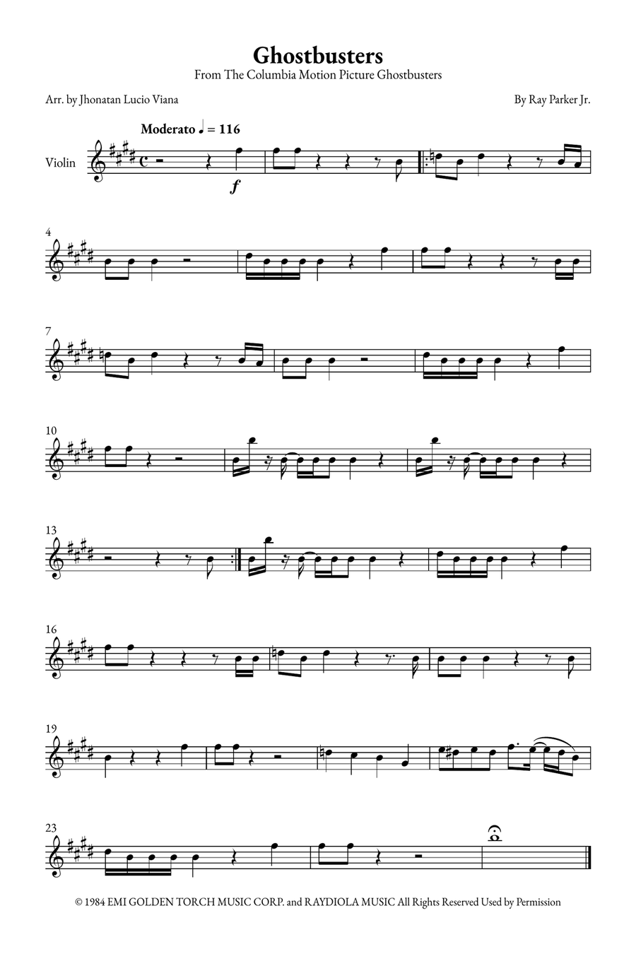 Ghostbusters Violin Solo scores gallery preview page 1