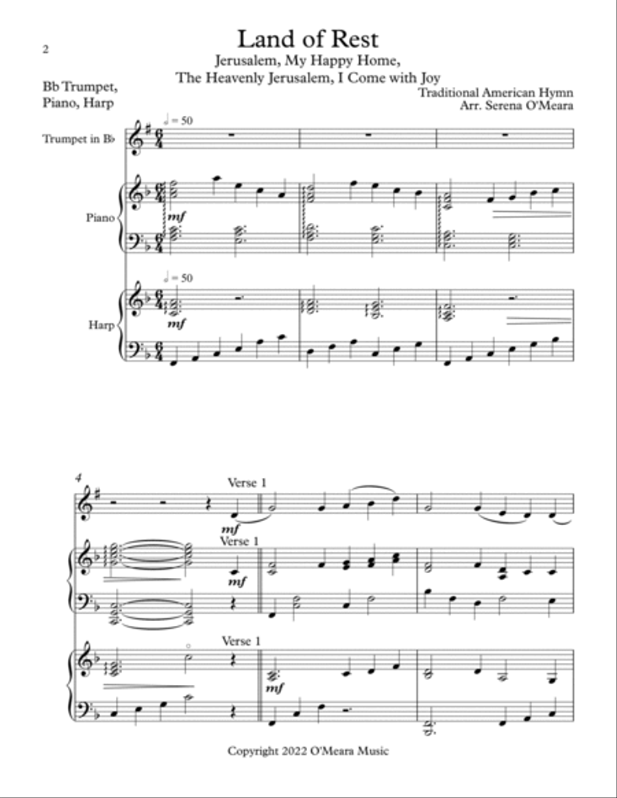 Land of Rest, Trio for Bb Trumpet, Harp, Piano image number null