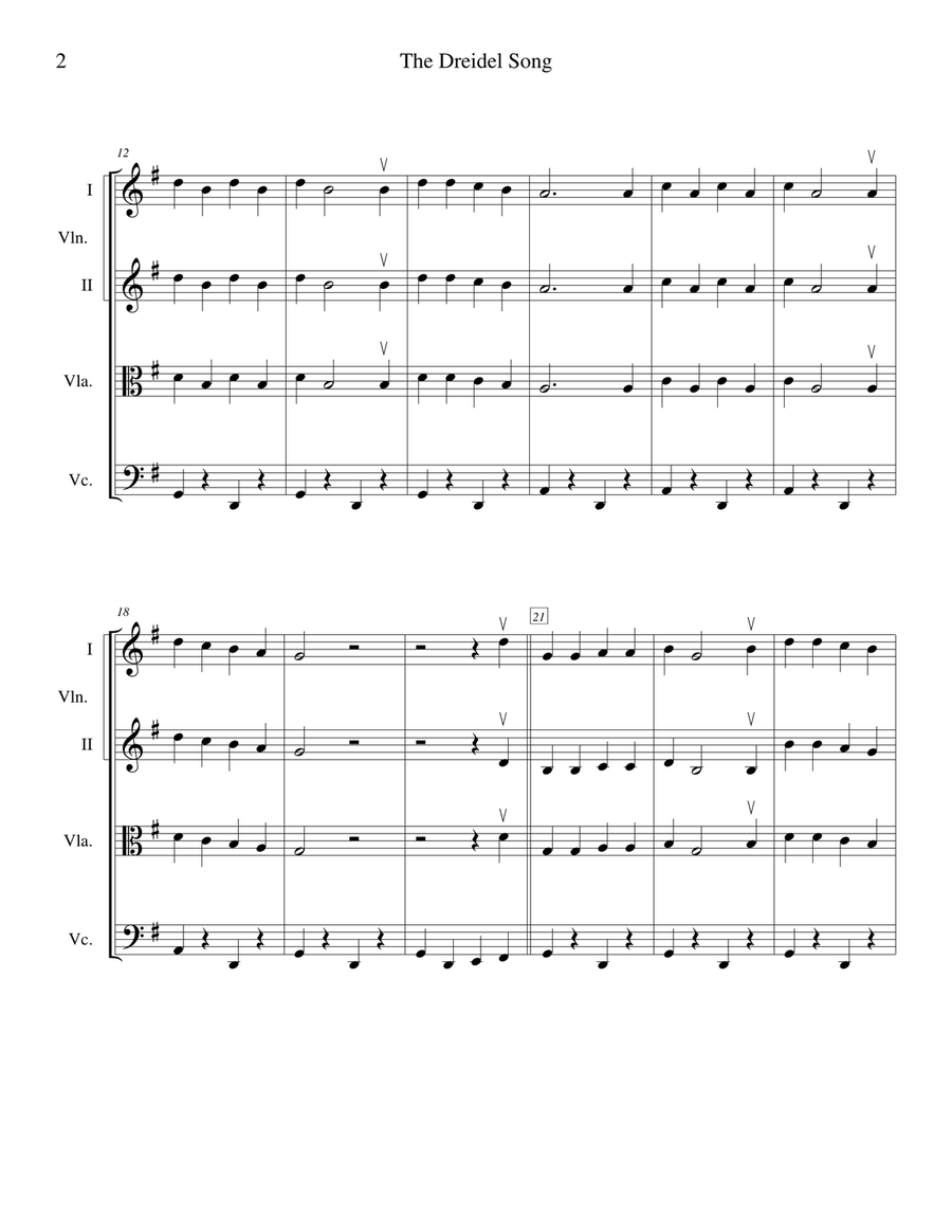 The Dreidel Song (I Have a Little Dreidel) - for string quartet String Quartet scores gallery preview page 2