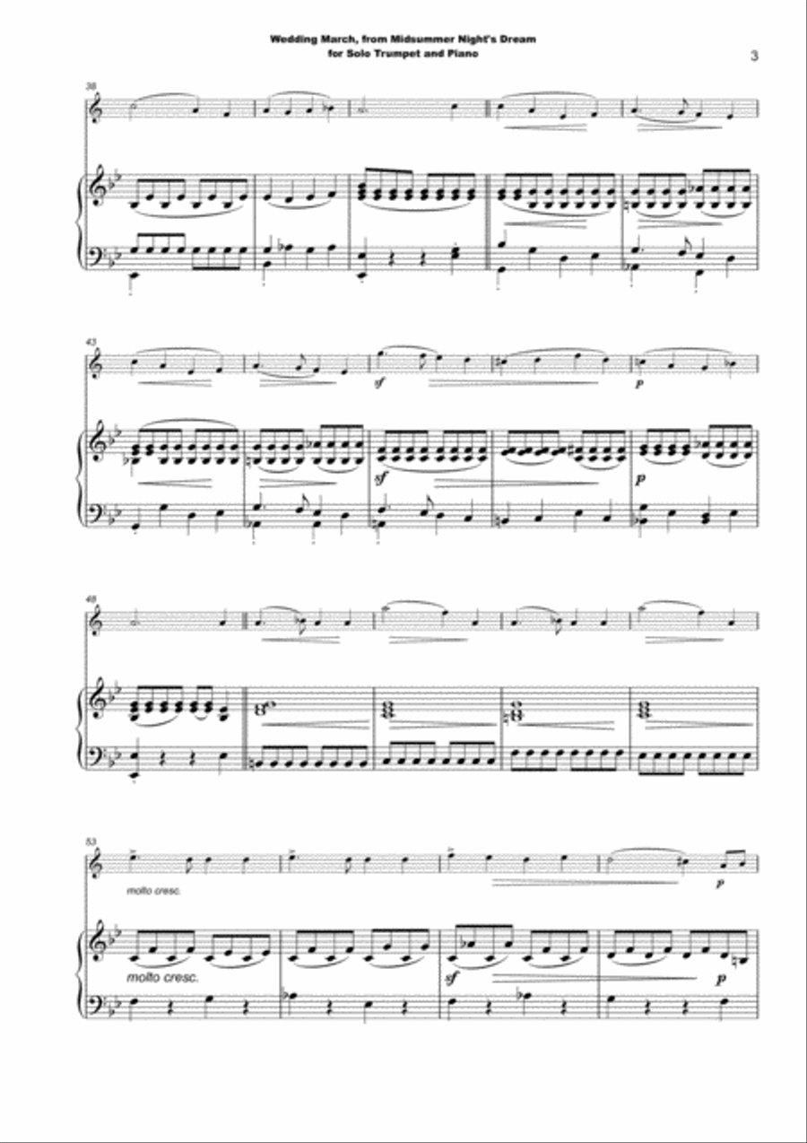 Wedding March by Mendelssohn, for Solo Trumpet and Piano Trumpet Solo scores gallery preview page 4