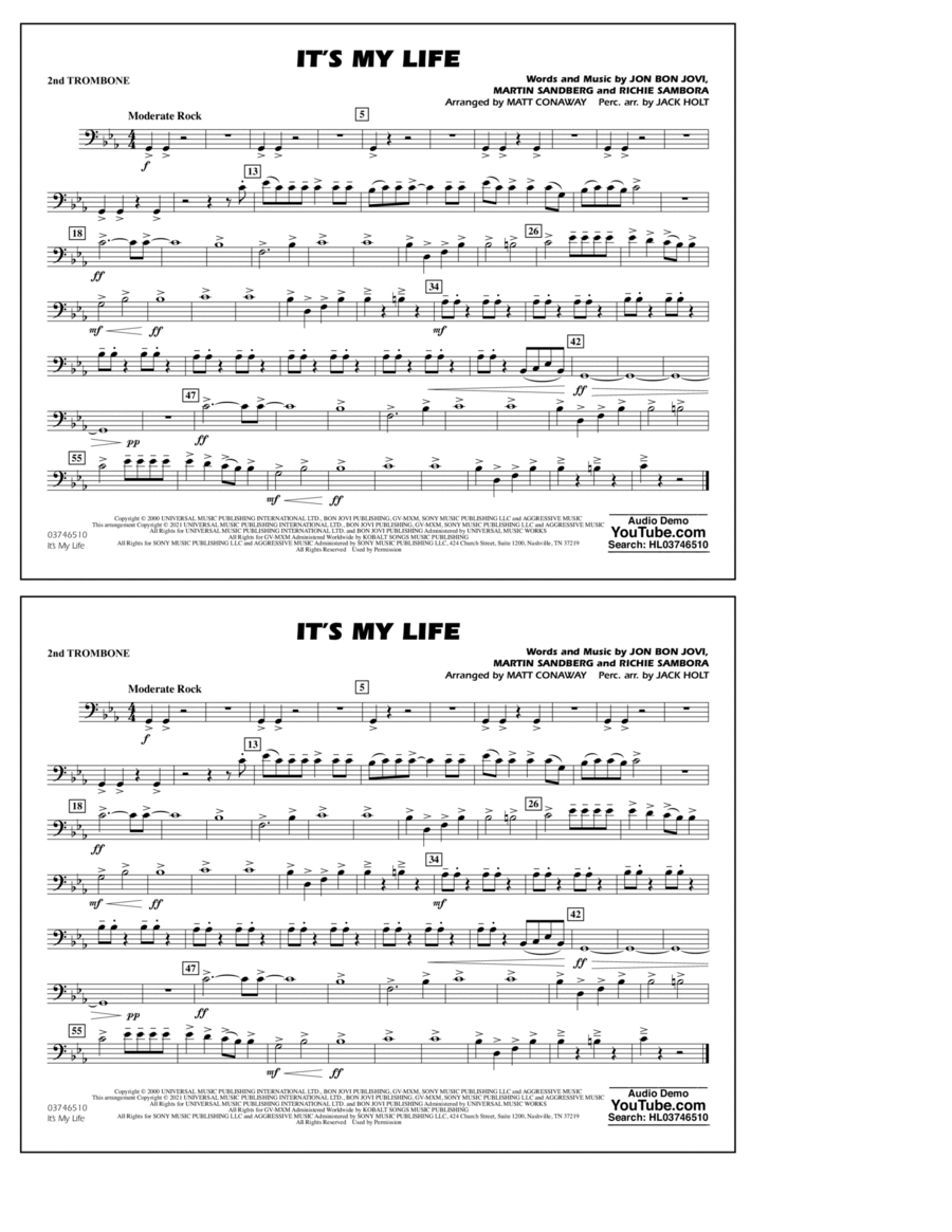 It's My Life (arr. Conaway & Holt) - 2nd Trombone Marching Band scores gallery preview page 1