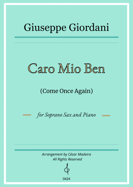 Caro Mio Ben (Come Once Again) - Soprano Sax and Piano (Full Score and Parts) image number null