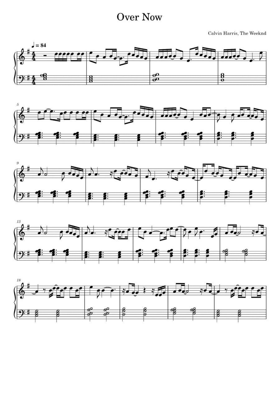 Over Now Piano Solo scores gallery preview page 1