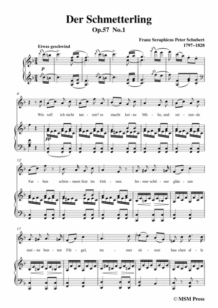 Schubert-Der Schmetterling,Op.57 No.1,in F Major,for Voice&Piano image number null