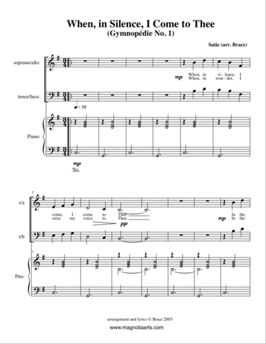 When, in Silence, I Come to Thee (Erik Satie, Gymnopédie No. 1) 4-Part scores gallery preview page 2