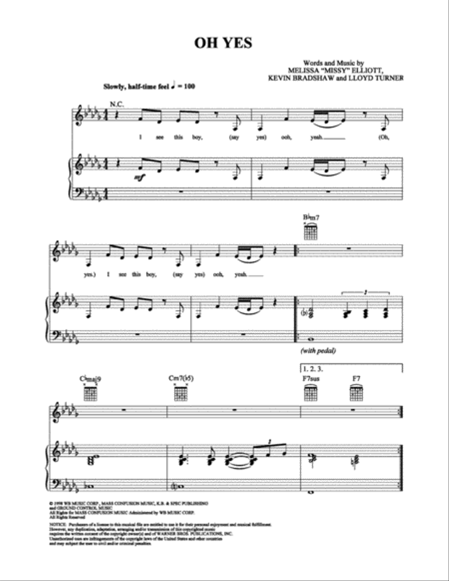 Oh Yes Piano, Vocal, Guitar scores gallery preview page 1