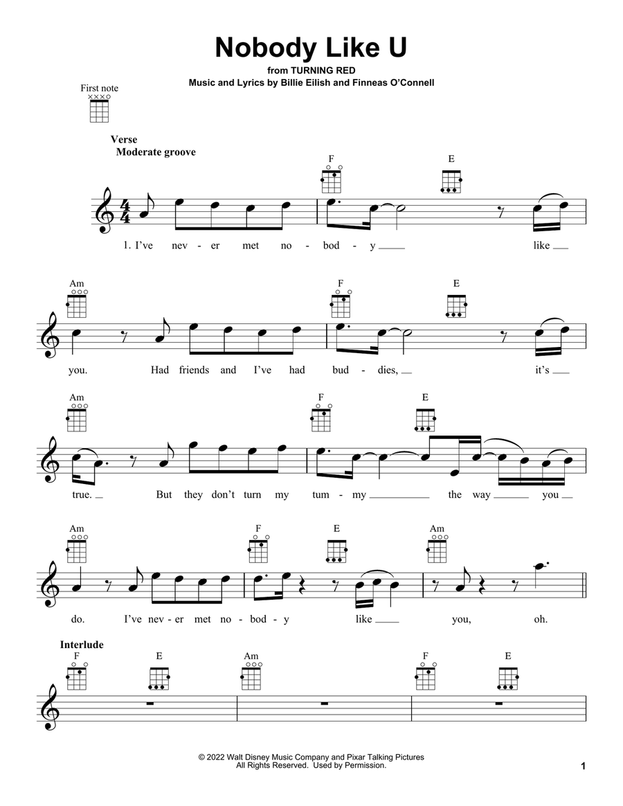 Nobody Like U (from Turning Red) Ukulele scores gallery preview page 1
