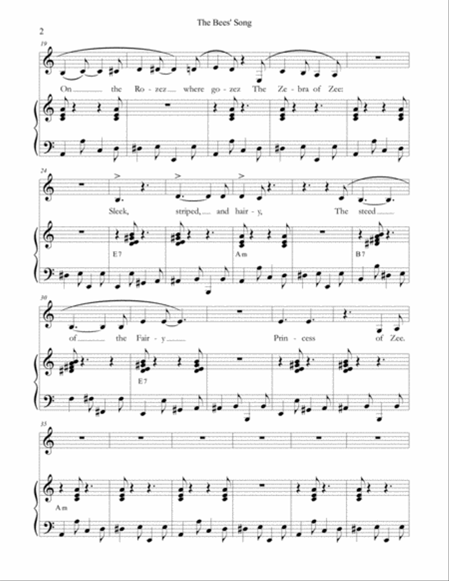 The Bees’ Song - An Original Song Setting of Walter de la Mare's Poetry for VOICE and PIANO: Key A Piano, Vocal, Guitar scores gallery preview page 5