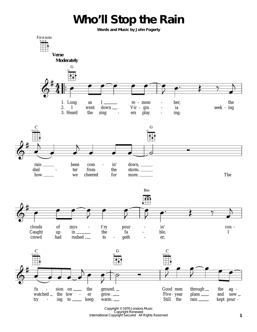 Who'll Stop The Rain Ukulele scores gallery preview page 1