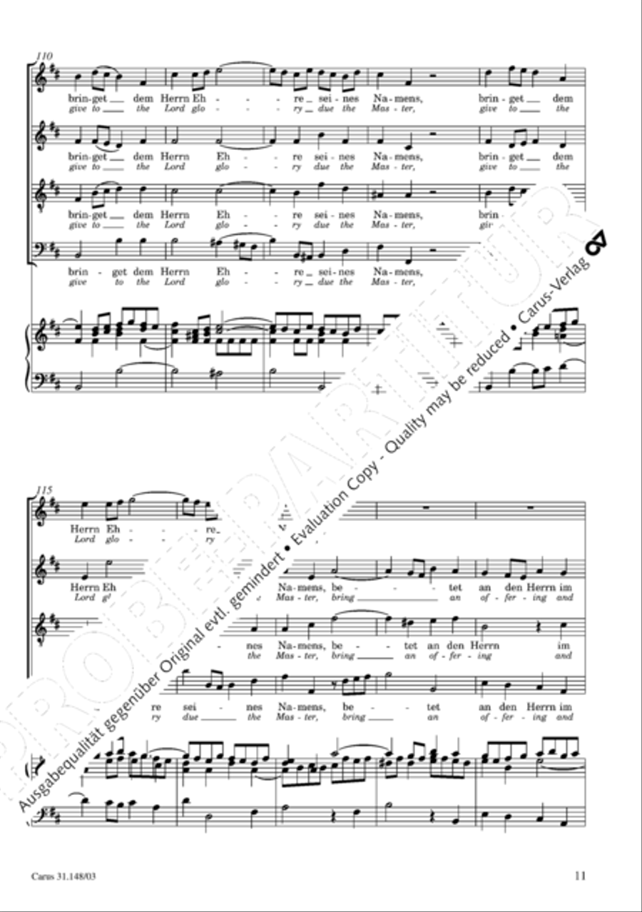 Give to the Lord glory due the Master (Bringet dem Herrn Ehre seines Namens) 4-Part scores gallery preview page 12