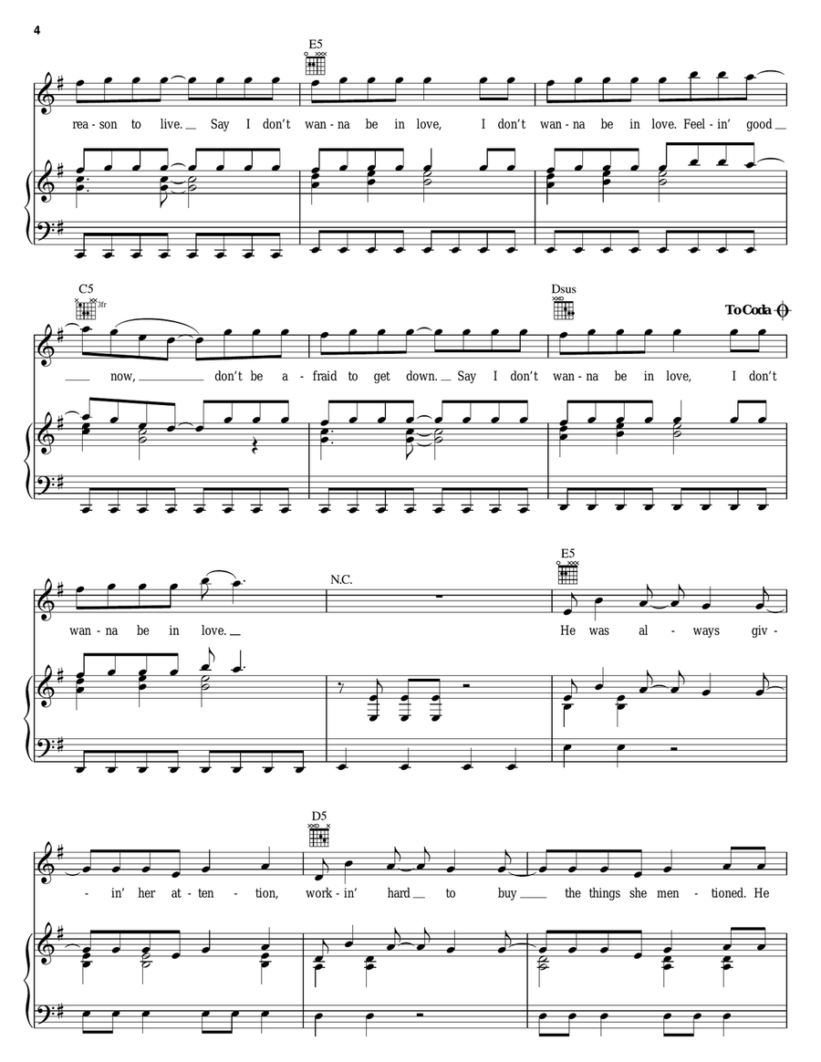 I Don't Wanna Be In Love (Dance Floor Anthem) Piano, Vocal, Guitar scores gallery preview page 4