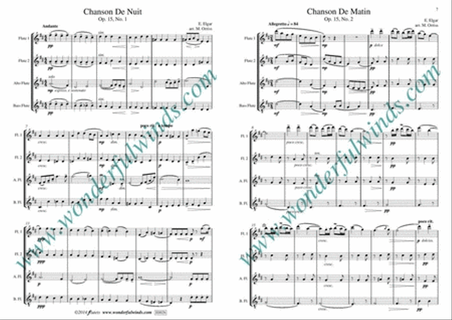 Chanson De Nuit/Chanson De Matin Flute Quartet scores gallery preview page 2