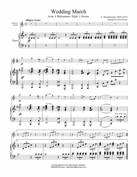 Wedding March for flute or violin and piano image number null