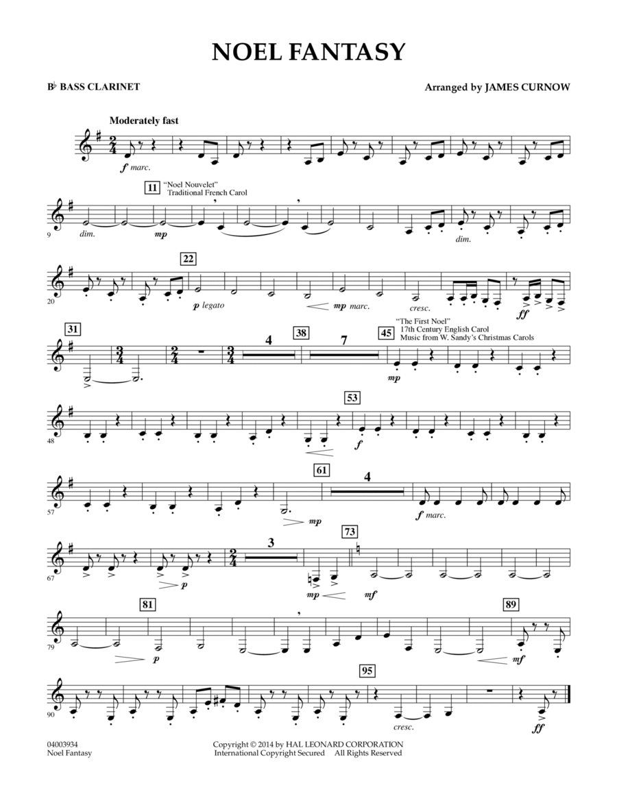 Noel Fantasy - Bb Bass Clarinet Concert Band scores gallery preview page 1