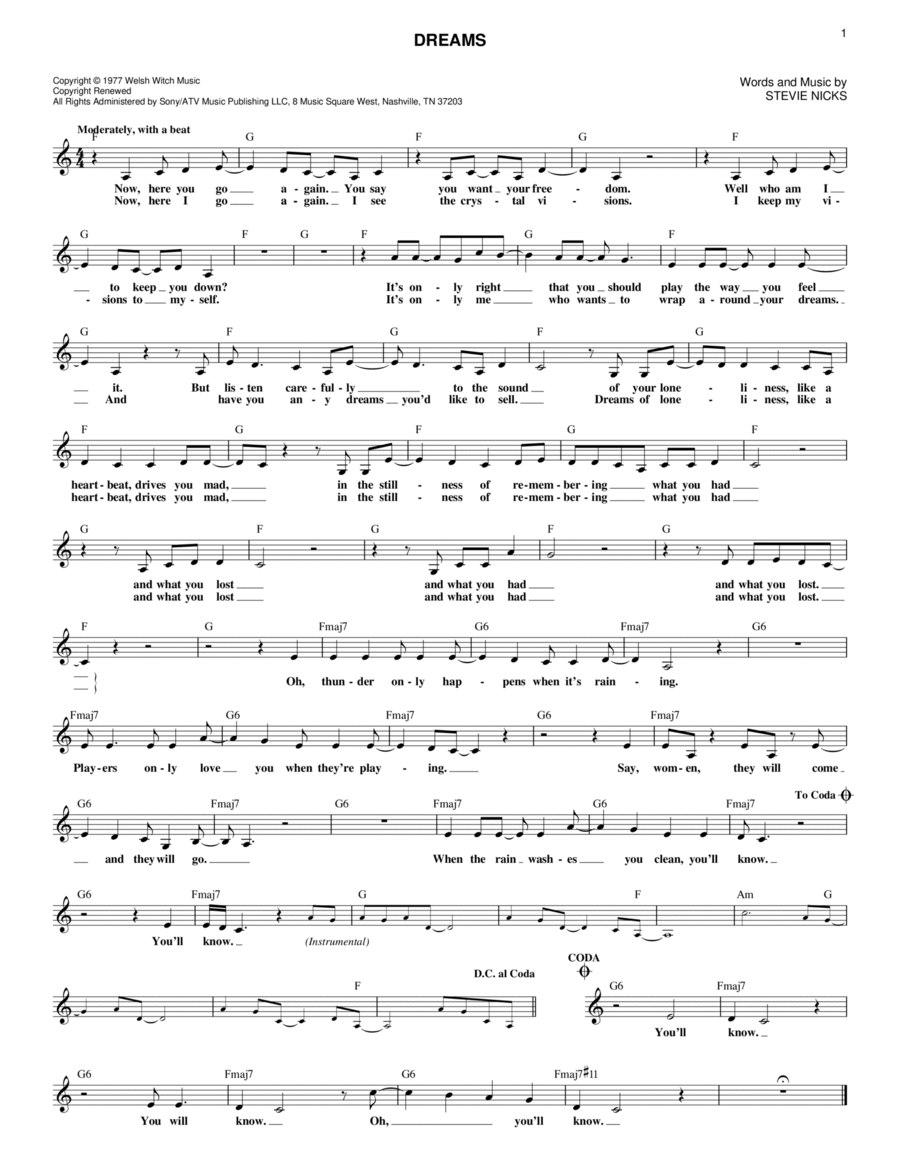 Dreams Piano scores gallery preview page 1