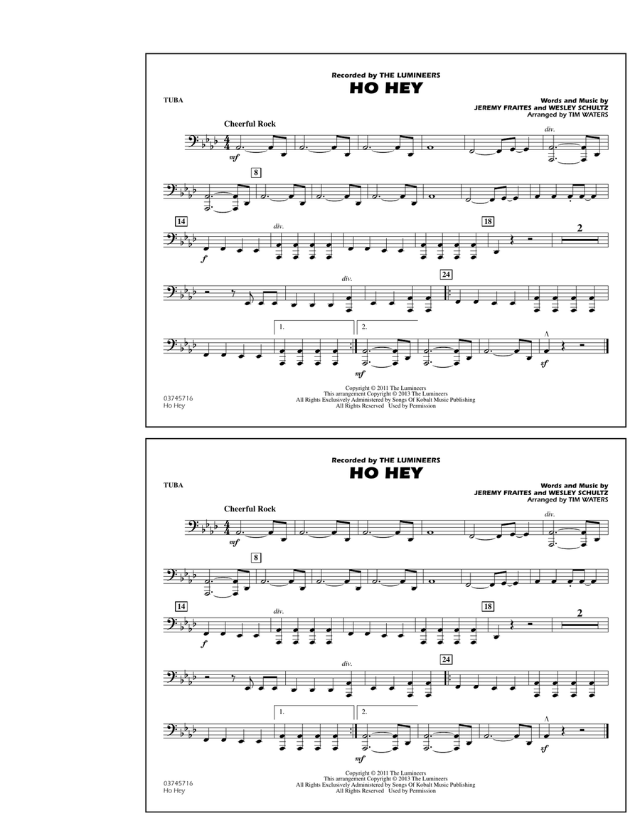Ho Hey - Tuba Marching Band scores gallery preview page 1