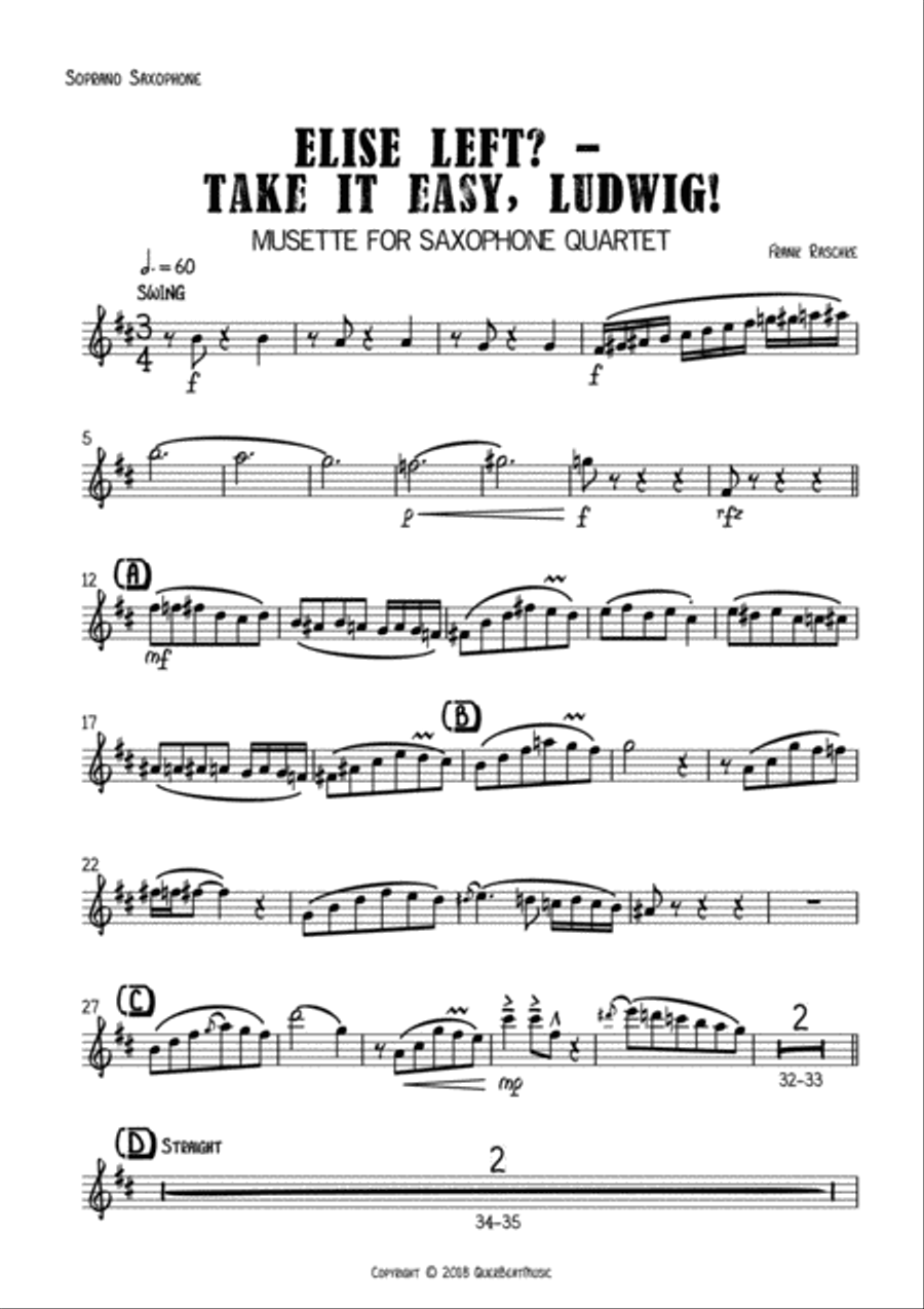 Elise left? - Take it easy, Ludwig! - for Saxophone Quartet Saxophone Quartet scores gallery preview page 5
