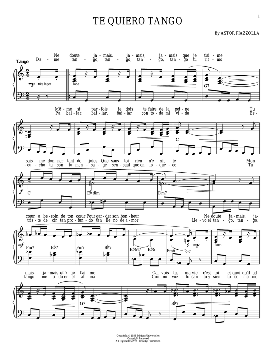 Te quiero tango Te quiero tango Piano Solo scores gallery preview page 1