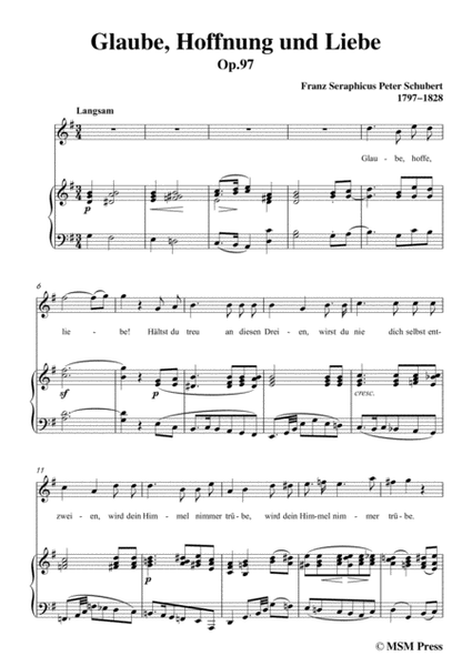 Schubert-Glaube,Hoffnung und Liebe,Op.97,in G Major,for Voice&Piano image number null