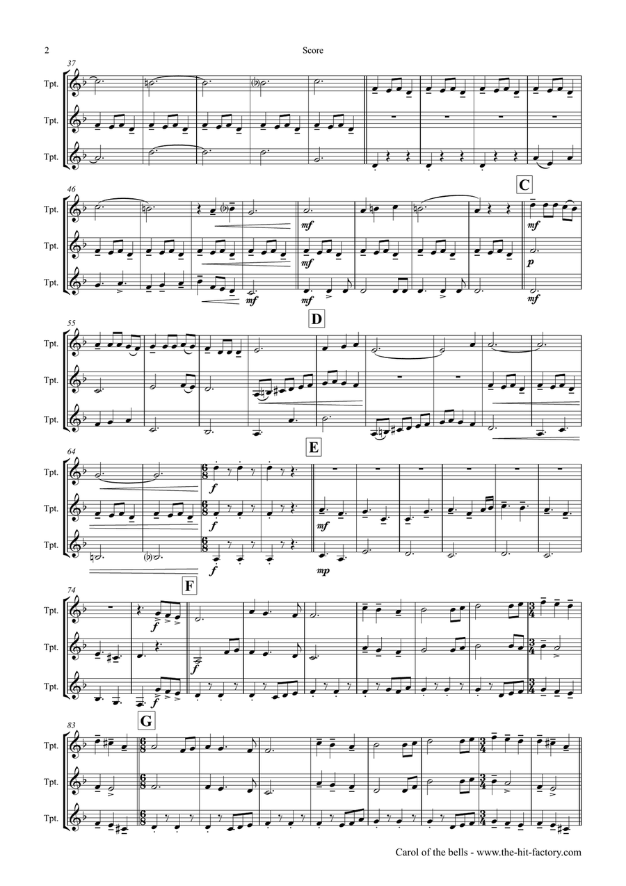 Carol of the Bells - Pentatonix style - Trumpet Trio Trumpet Trio scores gallery preview page 2