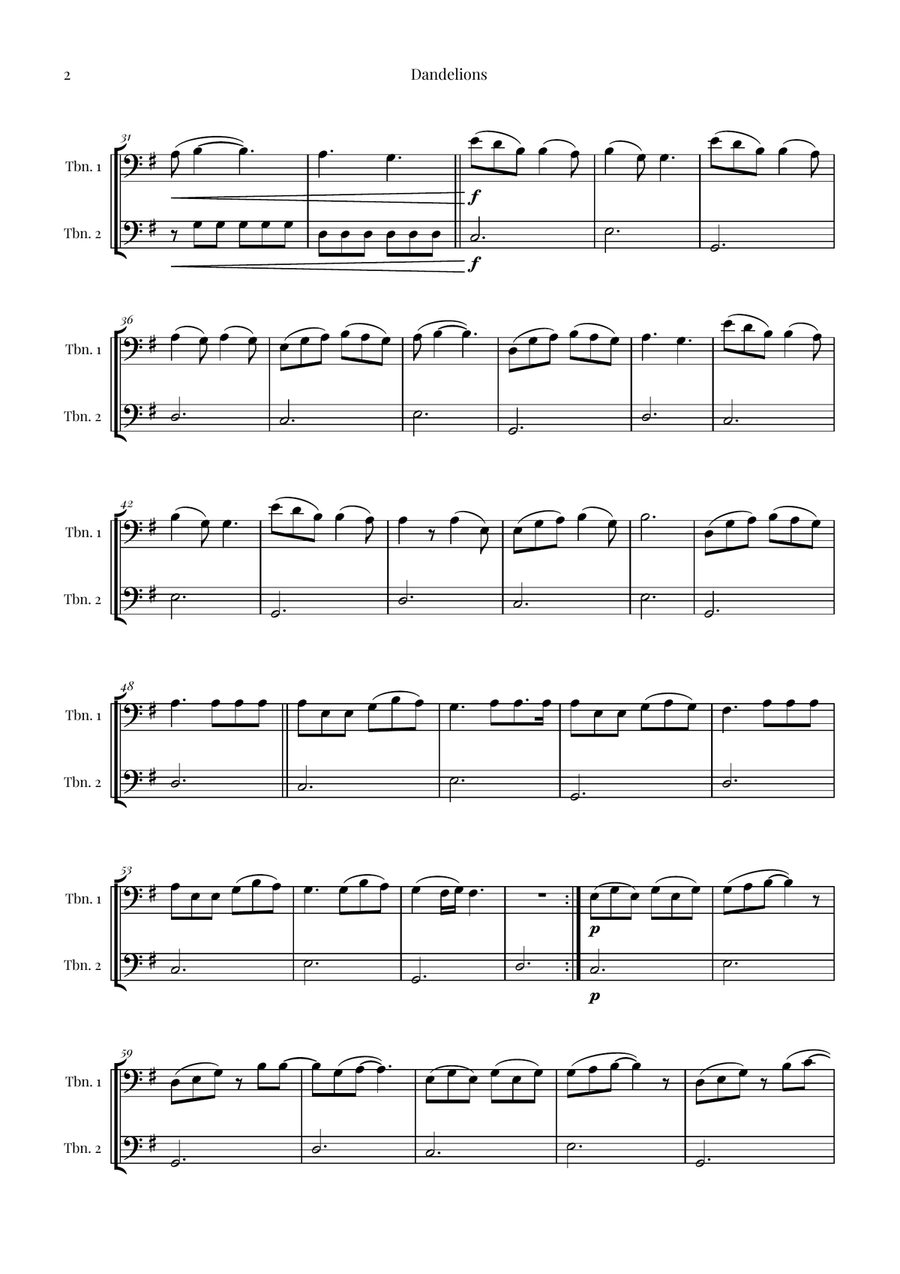 Dandelions Trombone Duet scores gallery preview page 2