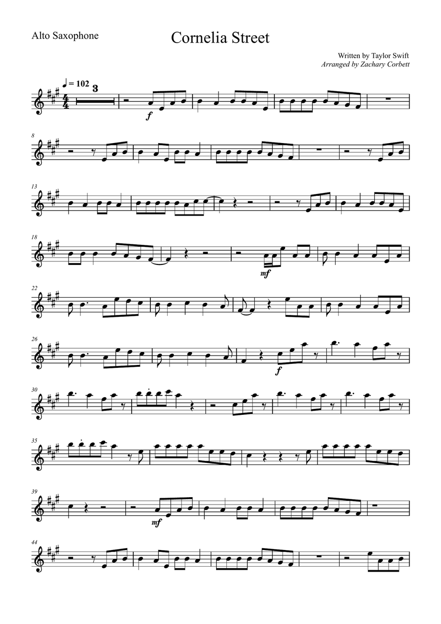 Cornelia Street Cornelia Street Alto Saxophone scores gallery preview page 1