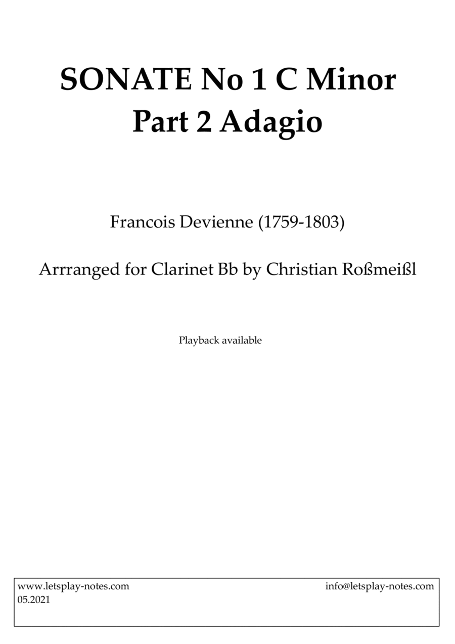 Devienne Sonata No 1 C Minor Part 2 Adagio (Clarinet) Clarinet Solo scores gallery preview page 1