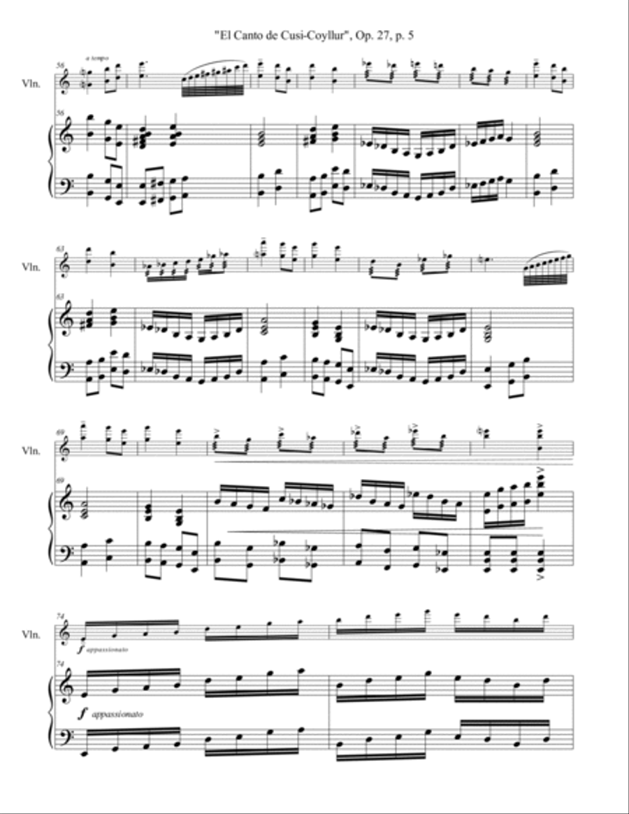 El Canto de Cusi-Coyllur, Op. 27 for violin and piano Chamber Music scores gallery preview page 5