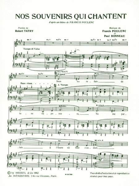 Poulenc Francis Nos Souvenirs Qui Chantent Medium Voice & Piano Book