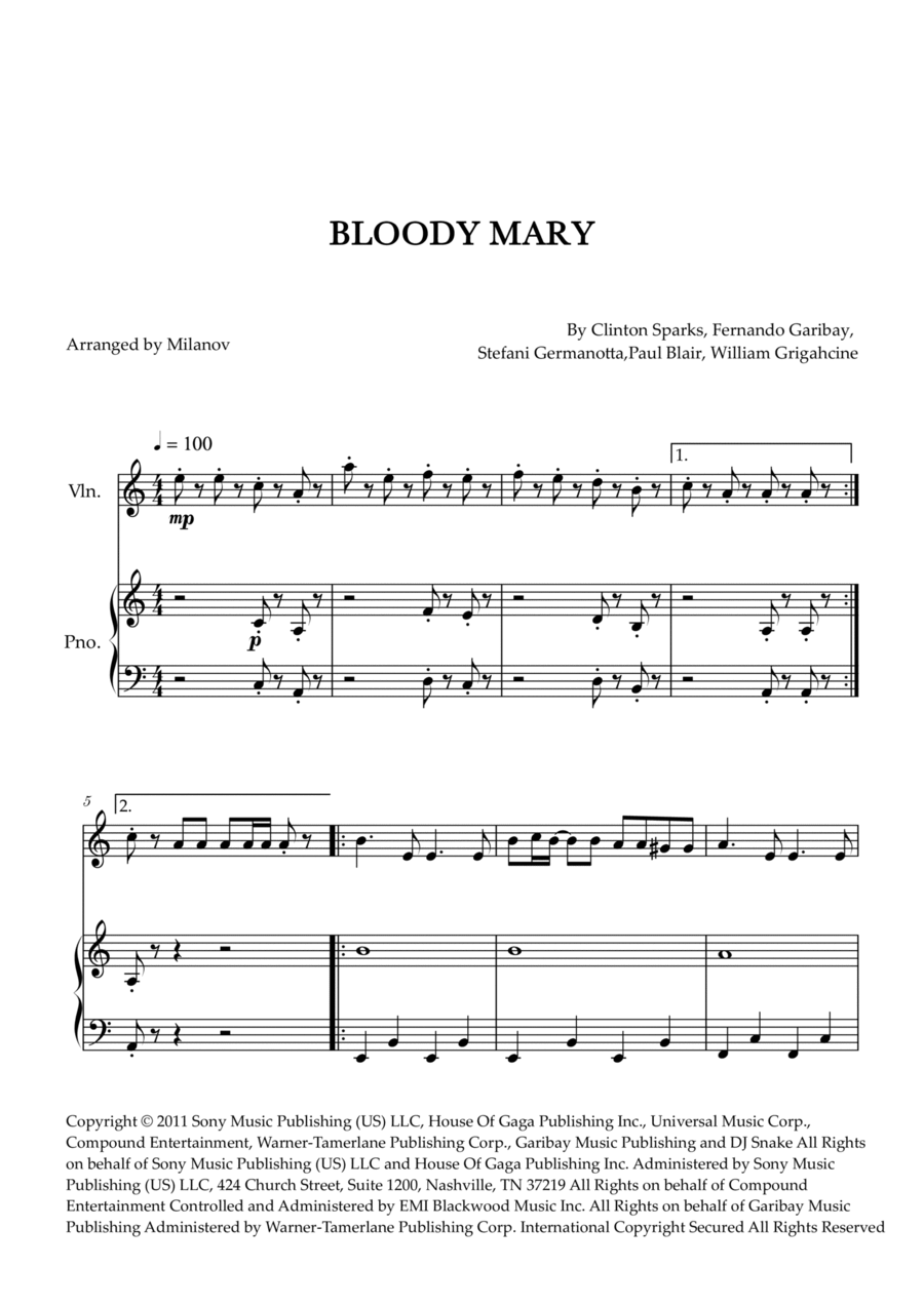 Bloody Mary Violin Solo scores gallery preview page 1